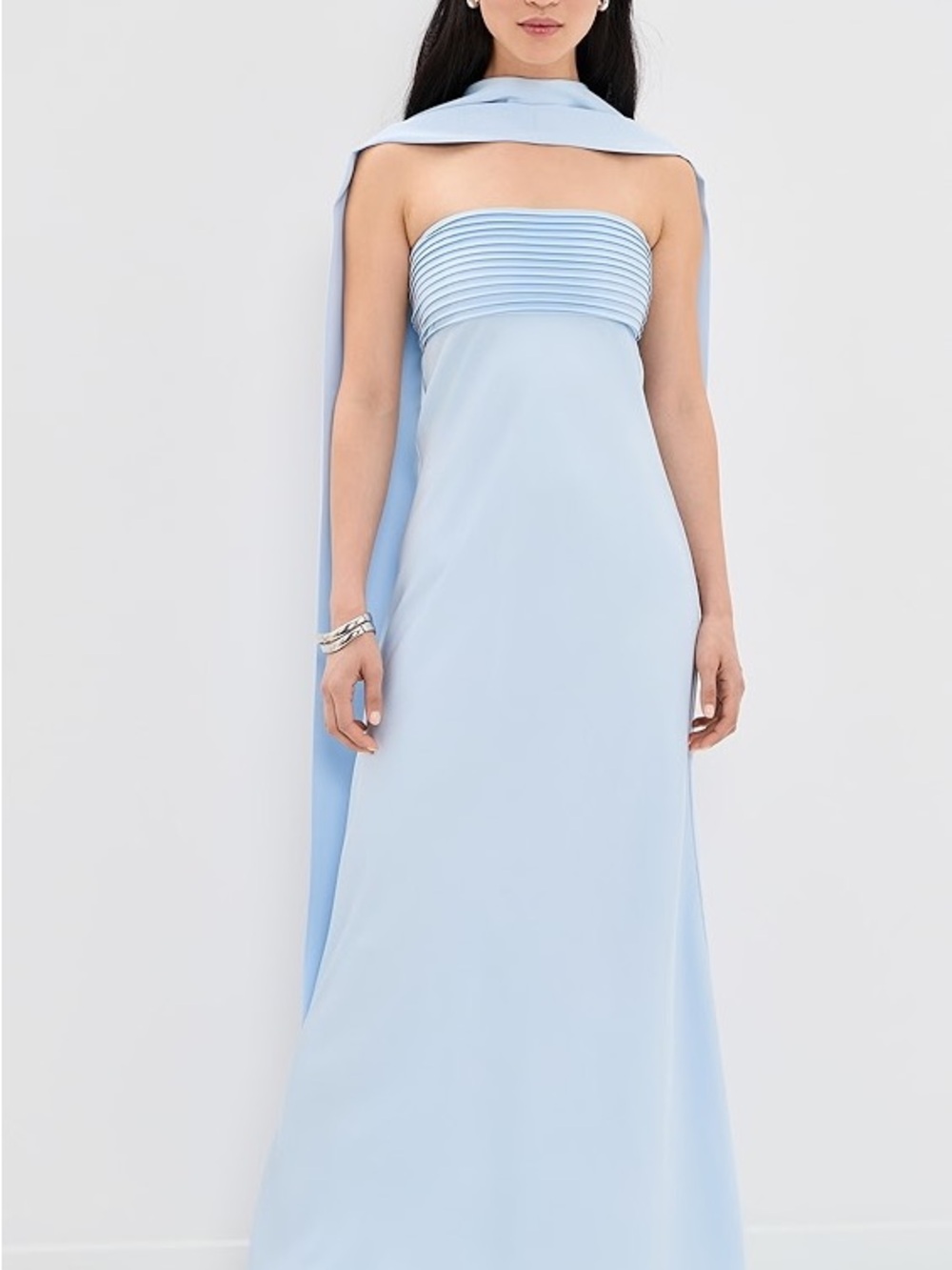 Runaway the Label Elsa Strapless Pale Blue Evening Gown with Scarf in Ice Blue